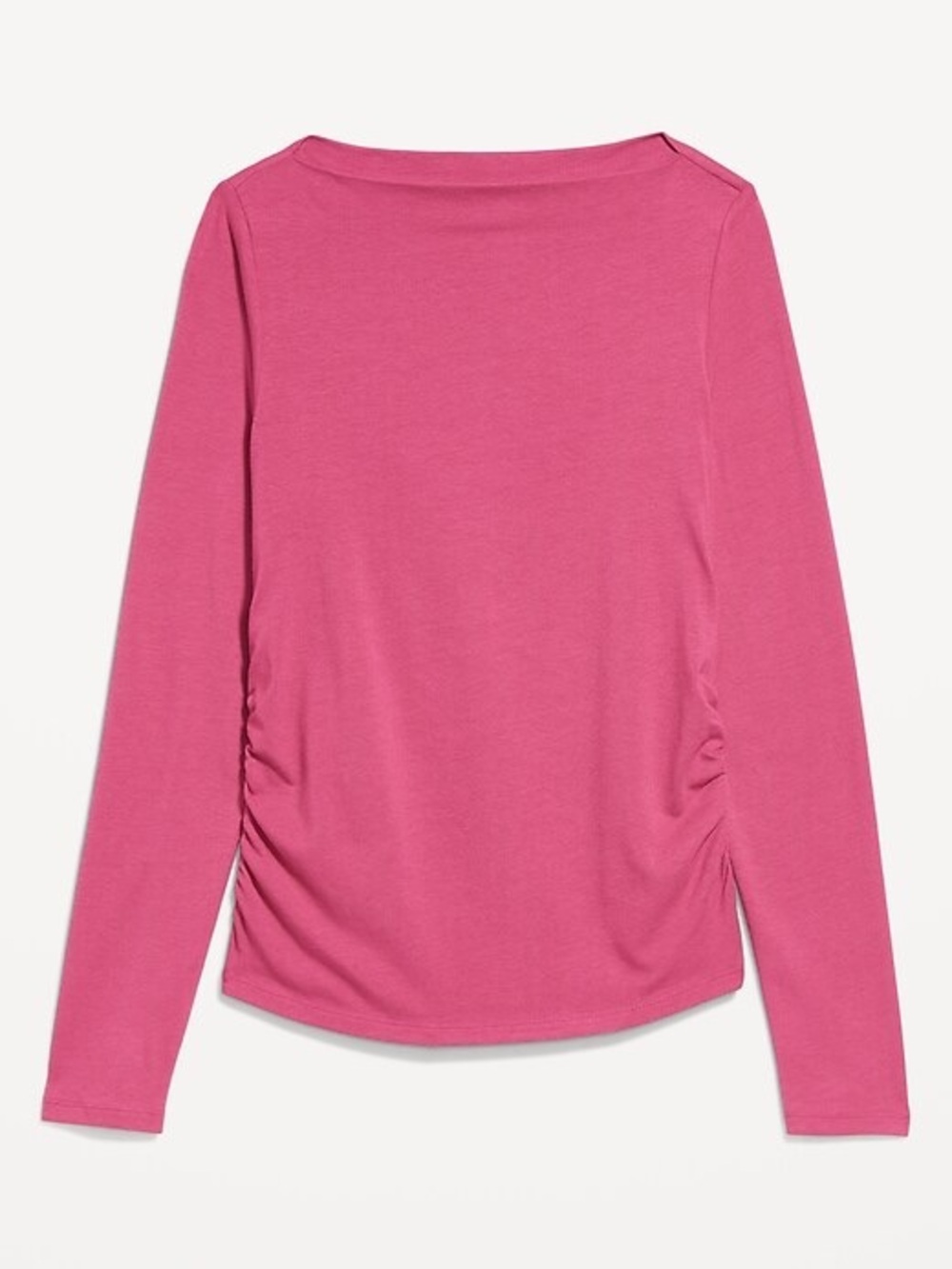 Long Sleeve Slit-Neck Ruched Top